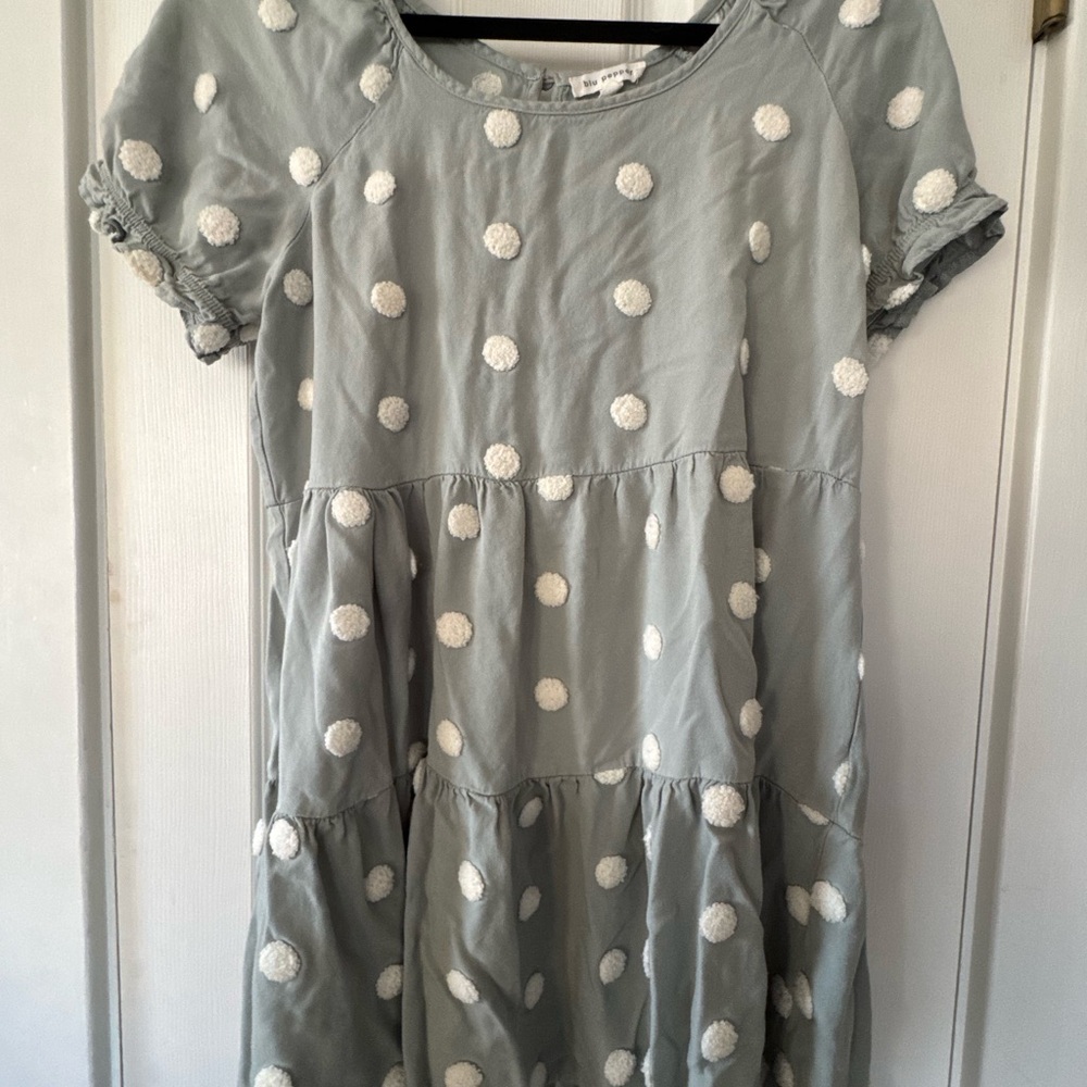 Blu Pepper Polka Dot Babydoll Blouse in‎ Aqua Blue and White